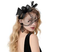 Women Veil Feather Fascinator Ladies Headband Pillbox Hat Mesh Net Veil Headwear Wedding Race Hairpin Floral Bowler Hat Royal Ascot Headpiece for Tea Party Headwear Cocktail Church Hair Accessories