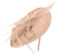 Women Veil Flower Headband with Decorative Plume, Imitated Linen Pink | Party Hair Accessory for Wedding and Photo Prop, Floral Style for Female Friends, Elegant Headwear