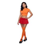 Women Velma Costume Adult Long Sleeve Orange Crop Top Red Mini Skirt Set | Halloween Scooby Doo Cosplay Outfit Group Halloween Costumes Outfit Set