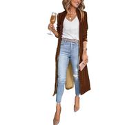 Women Velvet Blazer Jackets Long Velvet Duster Kimono Coat Open Front Velour Vintage Sweater (Brown,S)
