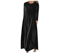 Women Velvet Dress Vintage Long Sleeve Maxi Dresses Casual Loose Fit Dress Elegant Bridesmaid Dress Ladies Solid Color Plus Size Dress Black