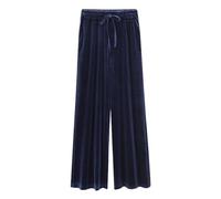 Women Velvet Pants UK Wide Leg Solid Trousers with Pocket Drawstring Elastic High Waisted Jogger Vintage Loose Plus Size Stretch Trousers Ladies Casual Business Work Long Pants Dark Blue