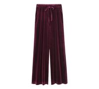 Women Velvet Pants UK Wide Leg Solid Trousers with Pocket Drawstring Elastic High Waisted Jogger Vintage Loose Plus Size Stretch Trousers Ladies Casual Business Work Long Pants