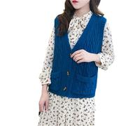 Women Vest Sweater V-Neck Cardigan Woolen Knitted Sleeveless Vest Blue