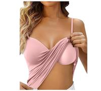 Women Vest Top UK with Built in Padded Bra Adjustable Spaghetti Strap Deep V Neck 2 in 1 Camisole Ladies Wirefree Support Yoga Pilates Sports Tank Top Basic Sleeping Traveling Cami Undershirt Pink