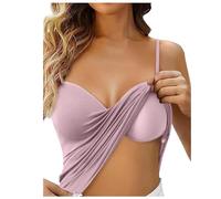 Women Vest Top UK with Built in Padded Bra Adjustable Spaghetti Strap Deep V Neck 2 in 1 Camisole Ladies Wirefree Support Yoga Pilates Sports Tank Top Basic Sleeping Traveling Cami Undershirt Purple