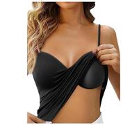 Women Vest Top UK with Built in Padded Bra Adjustable Spaghetti Strap Deep V Neck 2 in 1 Camisole Ladies Wirefree Support Yoga Pilates Sports Tank Top Basic Sleeping Traveling Cami Undershirt Black