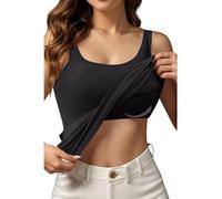 Women Vest Top UK with Built in Padded Bra Girls Thick Shoulder Strap Scoop Neck Basic Camisole Ladies Summer Sleeveless 2 in 1 Cami Yoga Gym Sports Tank Top Stretch Sleeping Undershirt