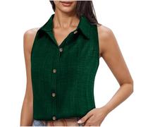 Women Vest Tops Button Down Shirts Casual Sleeveless Tank Top Ladies Summer Shirt Elegant Turndown Collar Vests Solid Color Casual Loose Fit Collared Blouse Cotton Linen Blouses