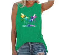 Women Vest Tops Summer Tee Tops Casual Sleeveless Dragonfly Graphic Print T-Shirt Crew Neck Loose Fit Trendy Summer Clothes Ladies Vests Tank Tops Daily Holiday Going Out Tops Ladies Tunic Blouse