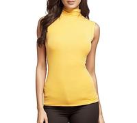 Women Vest Tops Top Tee Womens Fit Turtleneck Slim Blouse Shirt Sleeveless Solid Women's Blouse Yellow