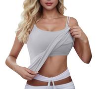 Women Vest Tops UK with Built in Padded Bra Double Spaghetti Strap Camisole Ladies Summer Square Neck Tank Top Yoga Pilates Gym Workout Cami Top Longline Vest Tops Solid Basic Stretch Undershirts