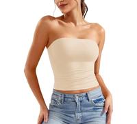 Women Vests Bandeau Plain Strapless Crop Top Summer Tank Top Stretchy Casual Slim Fitted Tube Tops Basic Cami Tops