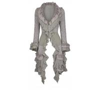 Women Victorian Boho Crochet Cardigan Gothic Steampunk Open Front Knit Sweater, Grey, One Size