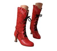 Women Victorian Boots Chunky Heels Lace up Cute Bow Knot Cosplay Costumes Witch Medieval Renaissance Mid-Calf Goth Boots Vintage Gothic Character Dance Kawaii Lolita Shoes