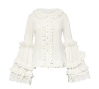 Women Victorian Edwardian Lace Flared Sleeves Blouse Gothic Lolita Shirt Button Down Long Sleeve Pirate Renaissance Ruffle Tops