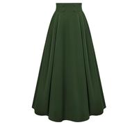Women Victorian Pleated Skirt Elegant High Waist Flared A Line Country Skirt Dark Green L