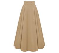 Women Victorian Pleated Skirt Elegant High Waist Flared A Line Country Skirt Khaki L