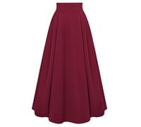 Women Victorian Pleated Skirt Elegant High Waist Flared A Line Country Skirt Wine L