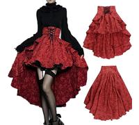 Women Victorian Skirt UK Sale Clearance Ladies High Waist Lace Up Skirts Medieval Swing Skirt Gothic Ruffled Skirt Fancy Dress Vintage Steampunk Gown Halloween Party Costume High Low A-line Skirts