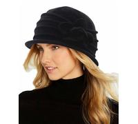 Women Vintage 1920s Inverted Brim Wool Blend Cloche Winter Felt Church Hat Foldable Bowler Crushable, Black, M