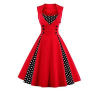 Women Vintage 1950s Rockabilly Audrey Hepburn Dress Halter Polka Dot Retro 50's 60's Wedding Cocktail Party Swing Tea Dress, 02#red, XXXXX-Large