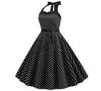 Women Vintage 1950s Rockabilly Halter Neck Polka Dot Summer Swing A Line Midi Dress Cocktail Party Evening Prom Gown Vintage Theme Party Women's Costume Dress Gifts for Wife,1-Black,XL,UK85A