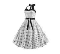 Women Vintage 1950s Rockabilly Halter Neck Polka Dot Summer Swing A Line Midi Dress Cocktail Party Evening Prom Gown A Line Flowy Party Wedding Guest Dress Gifts for Women,1-White,S,UK109A