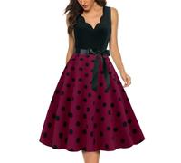 Women Vintage 1950s Rockabilly V Neck Polka Dot Summer Swing A Line Midi Dress Cocktail Party Evening Prom Gown Midi Dress for Party Wear Gifts for Her,Purple,M,UK47A