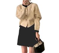 Women Vintage Aesthetics Coats Old Money Coquette Open Front Cardigan Button Down Loose Outerwear Knitted Jackets, Apricot, One size