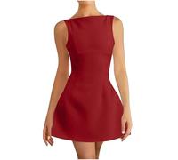 Women Vintage Banquet Dinner Dress 50s A-line Dress Retro 80s Fancy Dress Pleated Swing Party Dresses Sleeveless Evening Dress Ladies Elegant Wedding Guest Gown Red