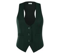 Women Vintage Banquet Waistcoat 50s Slim Button Down Work Business Party Vest Jacket Army green XXL