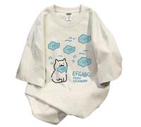 Women Vintage Cat Graphic T Shirts Y2K Cute Harajuku Aesthetic Tops Preppy Summer Oversized Streetwear Indie Clothes, Gray, S Petite