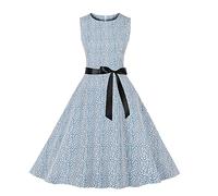Women Vintage Dress 1950s A Line Swing Cocktail Party Dress Floral Print Sleeveless Retro Tank Dresses Swing Flowy Tea Dress Audrey Hepburn 50s 60s Dance Gown with Belt