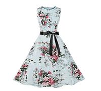Women Vintage Dress 1950s A Line Swing Cocktail Party Dress Floral Print Sleeveless Retro Tank Dresses Swing Flowy Tea Dress Audrey Hepburn 50s 60s Dance Gown with Belt