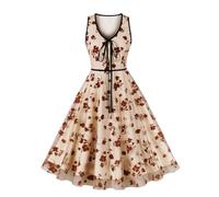 Women Vintage Dress 1950s Audrey Hepburn Dress A Line Swing Cocktail Party Dresses Plain Short Sleeve Button V Neck Retro Dresses Swing Flowy Tea Dress 50s 60s Dance Gown with Pocket Belt