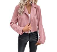 Women Vintage Faux Suede Jacket Zip Up Moto Biker Coat Classic Plain Motorcycle Jackets Western Casual Bomber Jacket Turn Down Collar Motorbike Outwear Ladies Short Coats Streetwear
