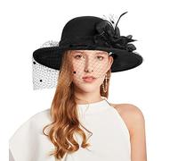 Women Vintage Felt Fedora Hat Bucket Hat Ladies Winter Wool Floral Top Hat Wide Brim Bowler Hat Cloche Hat Church Cap Elegant Jazz Hat Dome Hat With Removable Mesh Flower For Wedding Tea Party Holiday