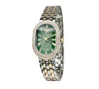 Women Vintage Gold Rome Watch Oval Case Adjustable Stainless Steel Watch Band Waterproof Analog Quartz Watch, Green, fashion