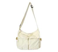 Women Vintage Handbag Canvas Teenager Shoulder Tote Bags Messenger Ladies Casual Crossbody Purse(WHITE)
