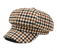 Women Vintage Houndstooth Beret Hat Adjustable Cotton Polyester Blend Soft Breathable For French Artist Cap For Casual Formal Wear Black Color(Khaki)