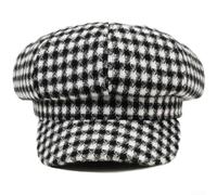Women Vintage Houndstooth Beret Hat Adjustable Cotton Polyester Blend Soft Breathable For French Artist Cap For Casual Formal Wear Black Color(Black)