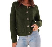 Women Vintage Knit Cardigan Y2K Trendy Fall Cropped Sweater Button Down Tweed Outfits Old Money Aesthetic Clothing, Dark Green, Small