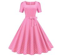 Women Vintage Off Shoulder Rose Embroidered Floral Evening Dress V Neck Short 3/4 Sleeves Wedding Cocktail A Line Midi Gown - pink - Large
