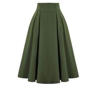 Women Vintage Pleated Skirts Elastic High Waisted A Line Midi Skirts with Button Work Flowy Pleated Skirt Elegant Elastic Waist Flared Basic Uniform Skater Midi Skirt for Women