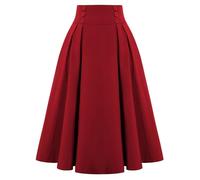 Women Vintage Pleated Skirts Elastic High Waisted A Line Midi Skirts with Button Work Flowy Pleated Skirt Elegant Elastic Waist Flared Basic Uniform Skater Midi Skirt for Women