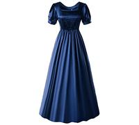 Women Vintage Regency Dress High Waistline Jane Austen Reenactment Ball Dresses Victorian Tea Gown M Navy