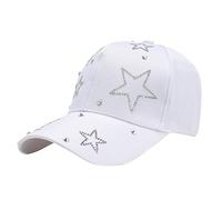 Women Vintage Retro Stars Bejeweled Baseball Cap Sparkle Bling Fashion Cotton Sun Visor Hat Outdoors Summer White One Size
