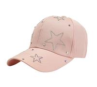 Women Vintage Retro Stars Bejeweled Baseball Cap Sparkle Bling Fashion Cotton Sun Visor Hat Outdoors Summer Pink One Size