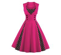 Women Vintage Rockabilly Dress 1950s A Line Swing Cocktail Party Dress Square Neck Sleeveless Retro Dresses Swing Flowy Tea Dress Audrey Hepburn 50s 60s Dance Gown Plus Size Hot Pink